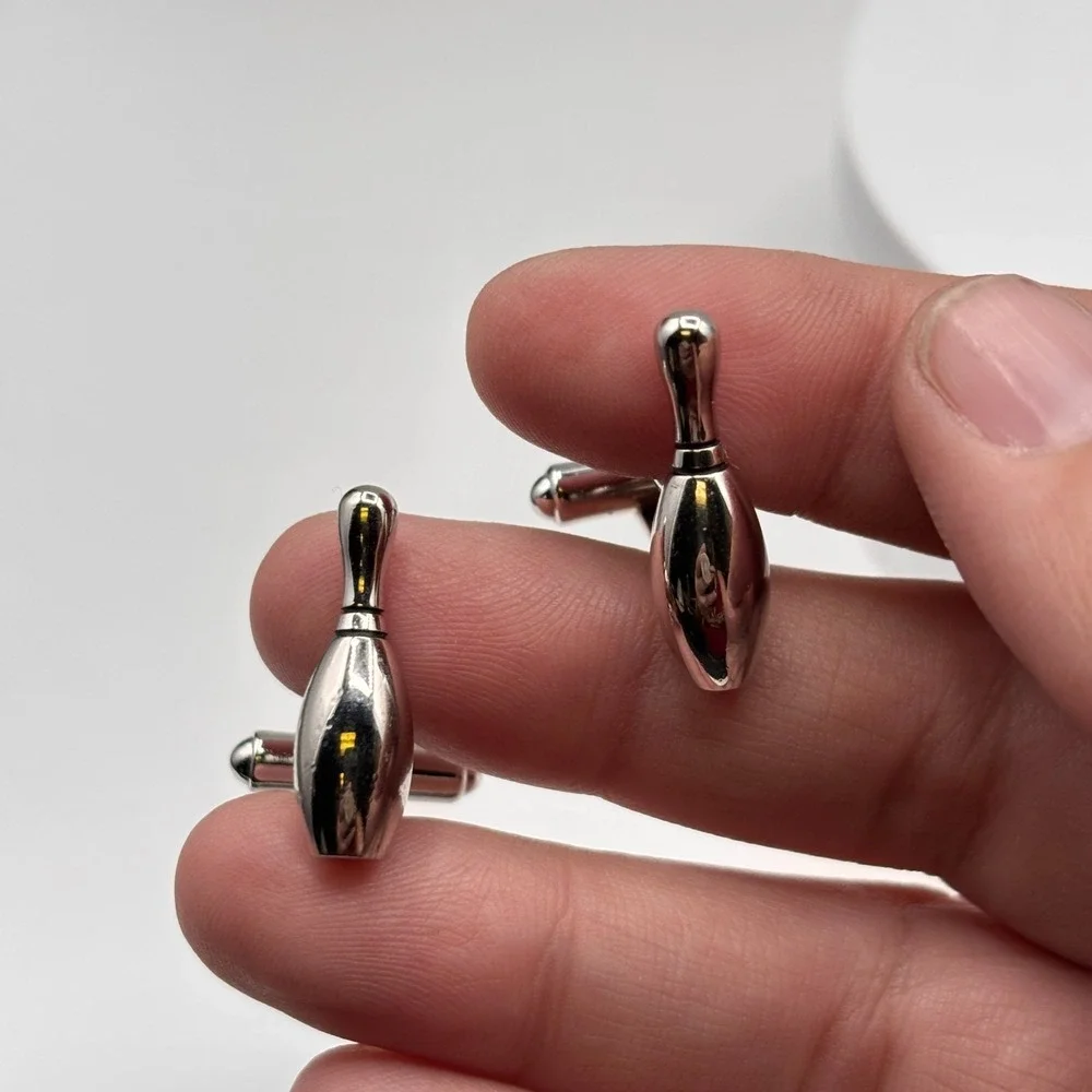Vintage HICKOK Bowling Pin Cufflinks Silver Tone Novelty Sports Men's U.S.A.